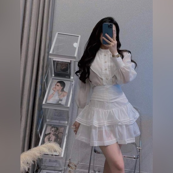 Dresses & Skirts - Long-sleeve White Tiered Dress - Size S